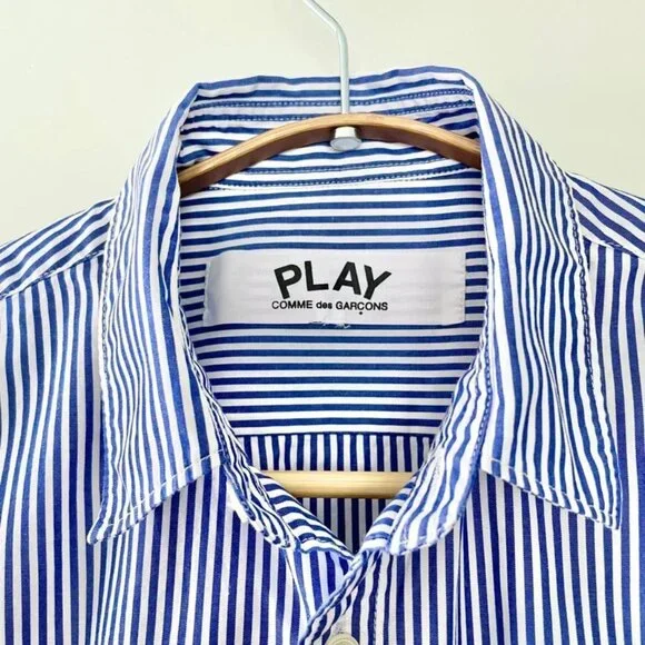 Comme Des Garçons PLAY Navy Blue White Striped Button Front Up Shirt